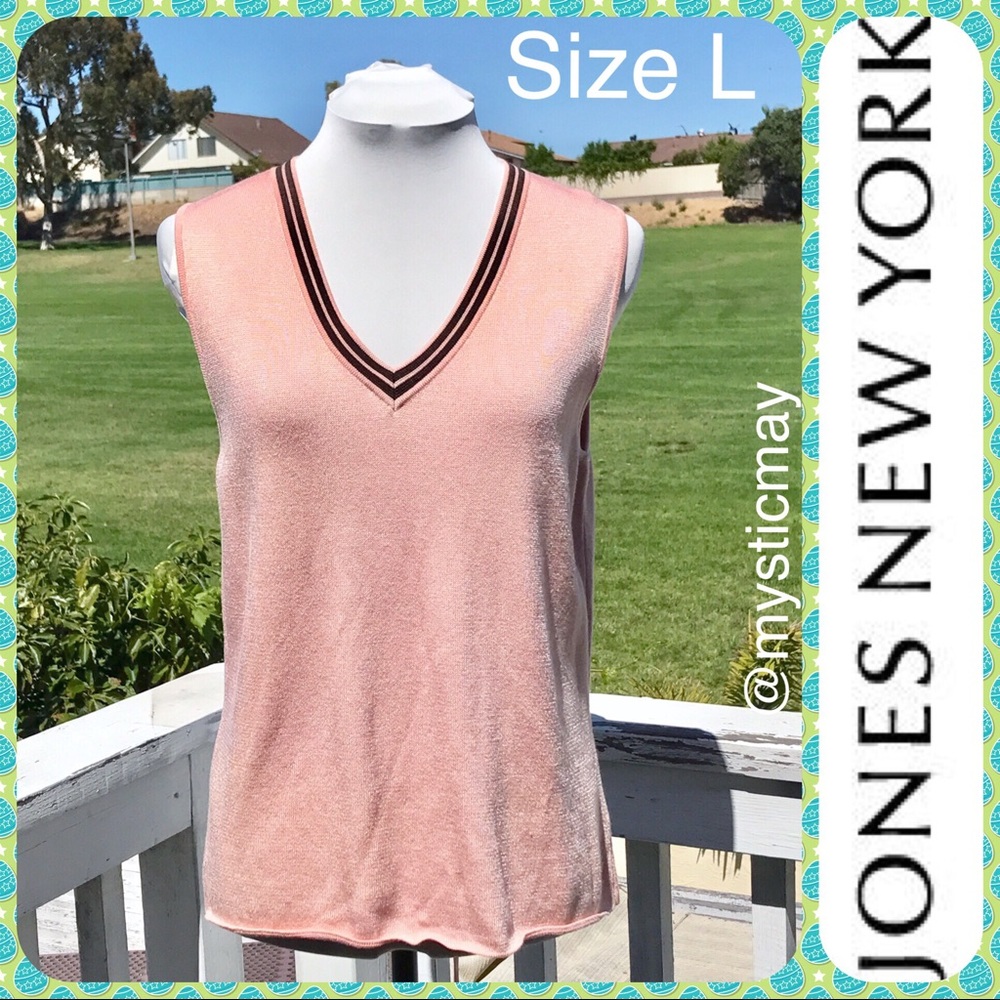 JONES NEW YORK Peach Pink V-Neck Knit Vest Sleeveless Top Size L or 12 / 14